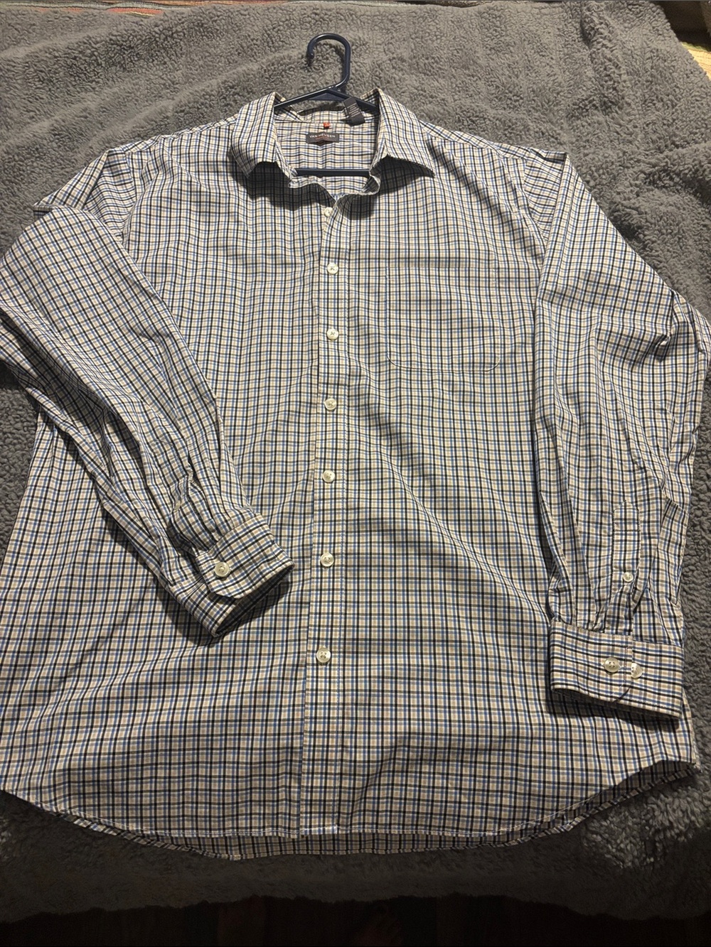 Van Heusen Blue and White Plaid Button-Down Dress Shirt
